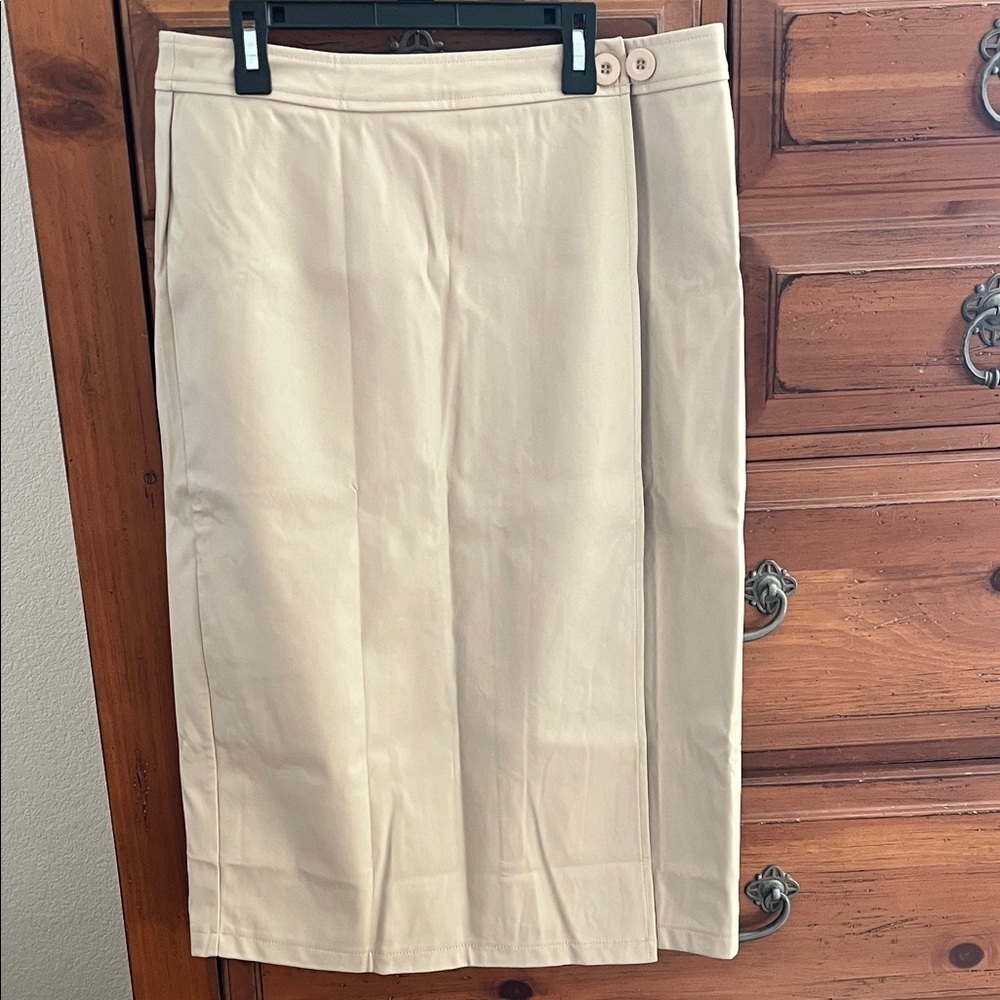 Kate Kasin Cream Wrap Pleather Skirt NWT